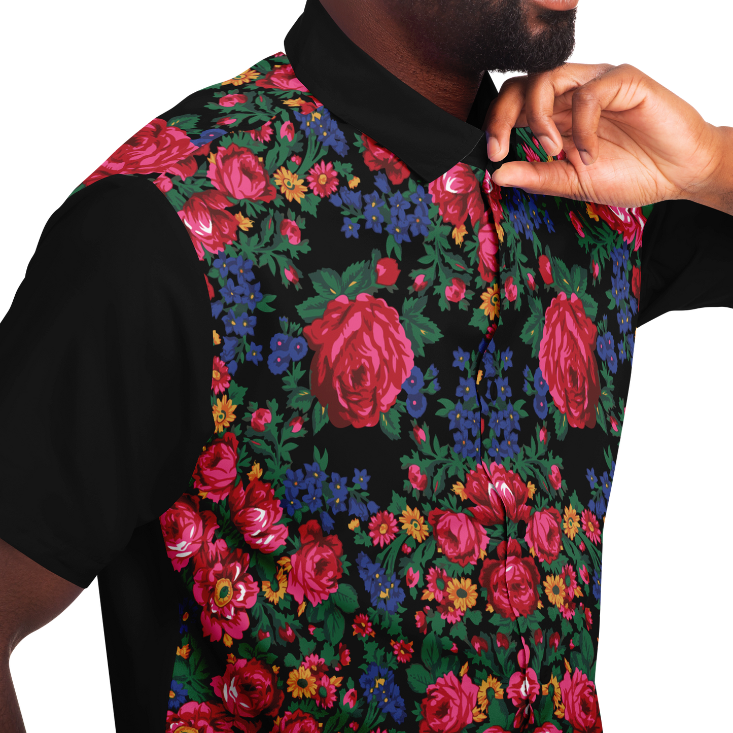 Kokum Floral (Black) - Unisex Camp Collar Shirt