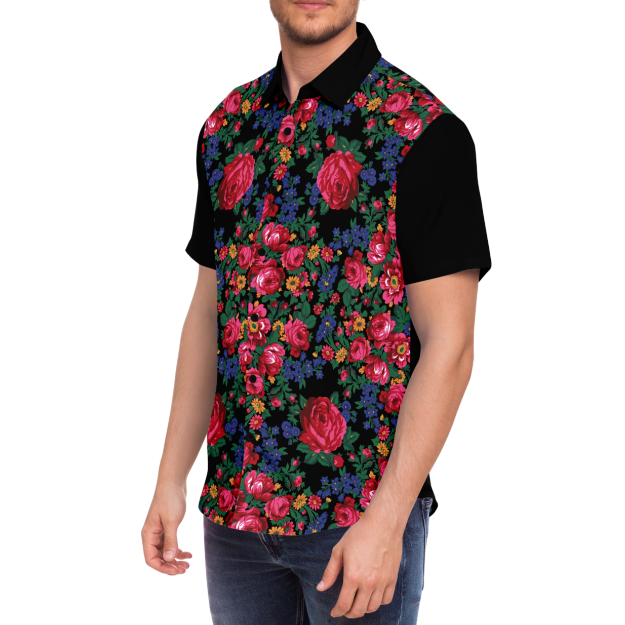 Kokum Floral (Black) - Unisex Camp Collar Shirt