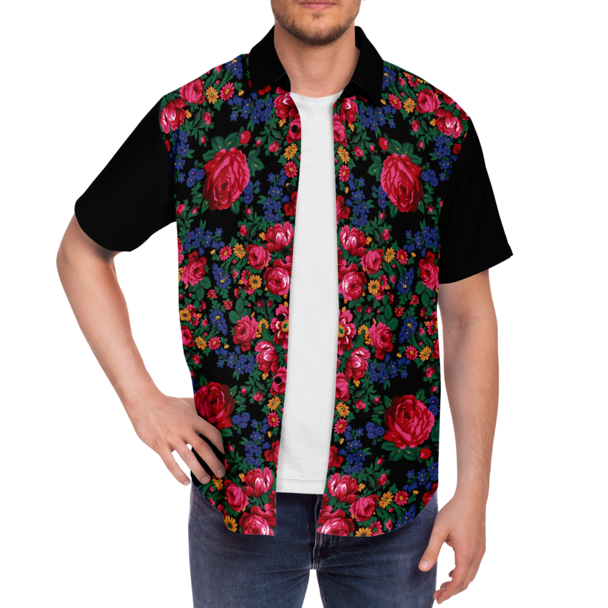 Kokum Floral (Black) - Unisex Camp Collar Shirt