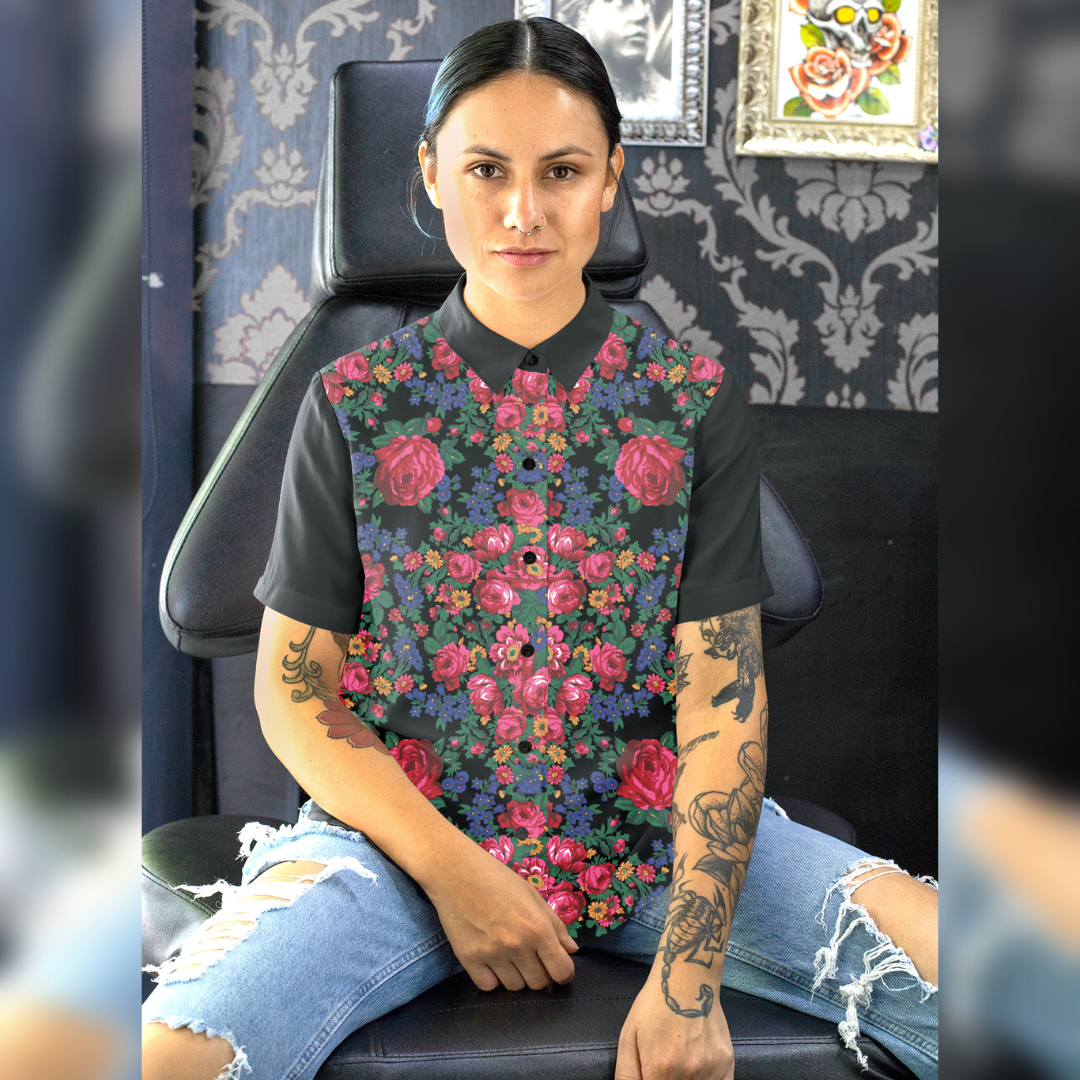Kokum Floral (Black) - Unisex Camp Collar Shirt