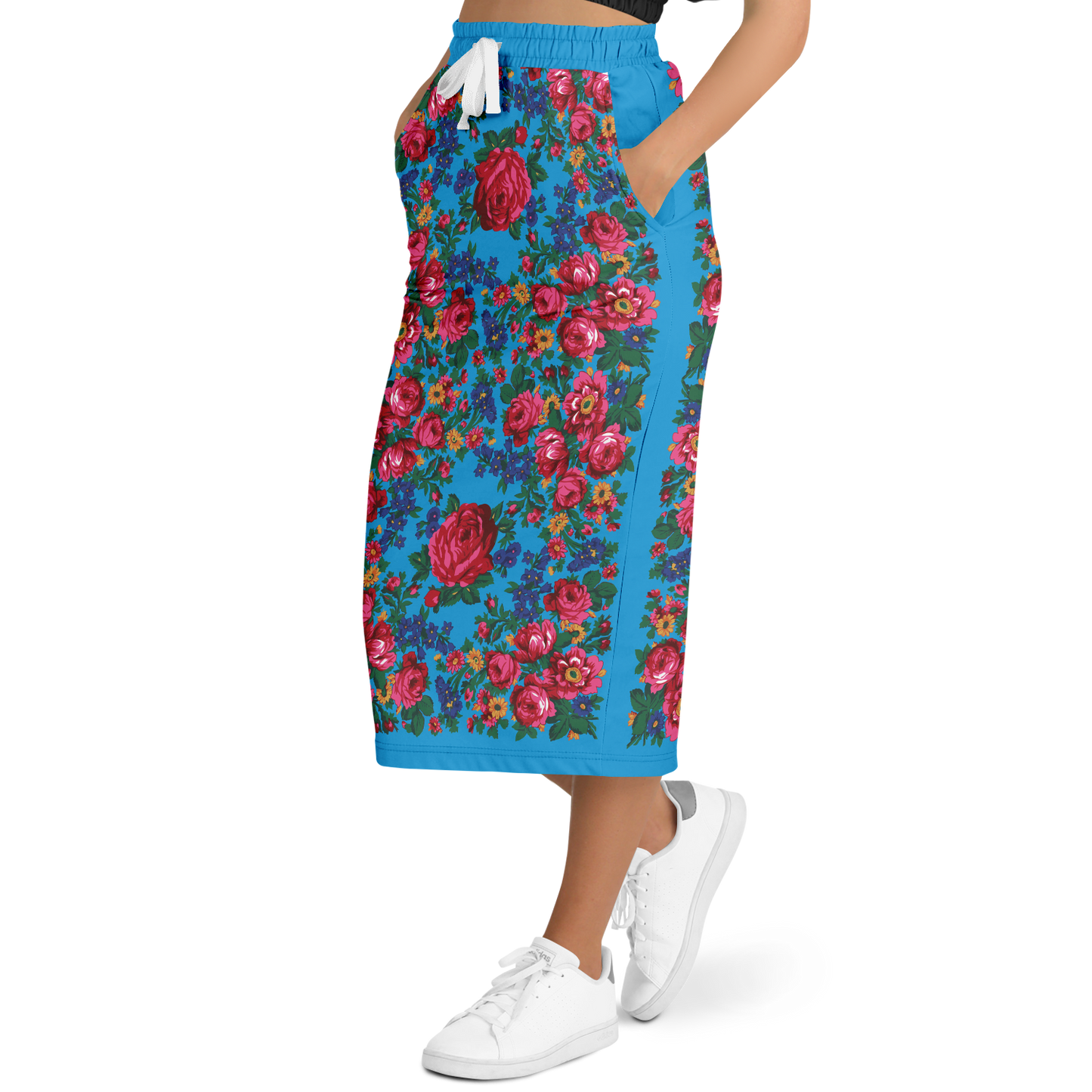 Kokum Floral (Blue) - Athletic Midi Skirt