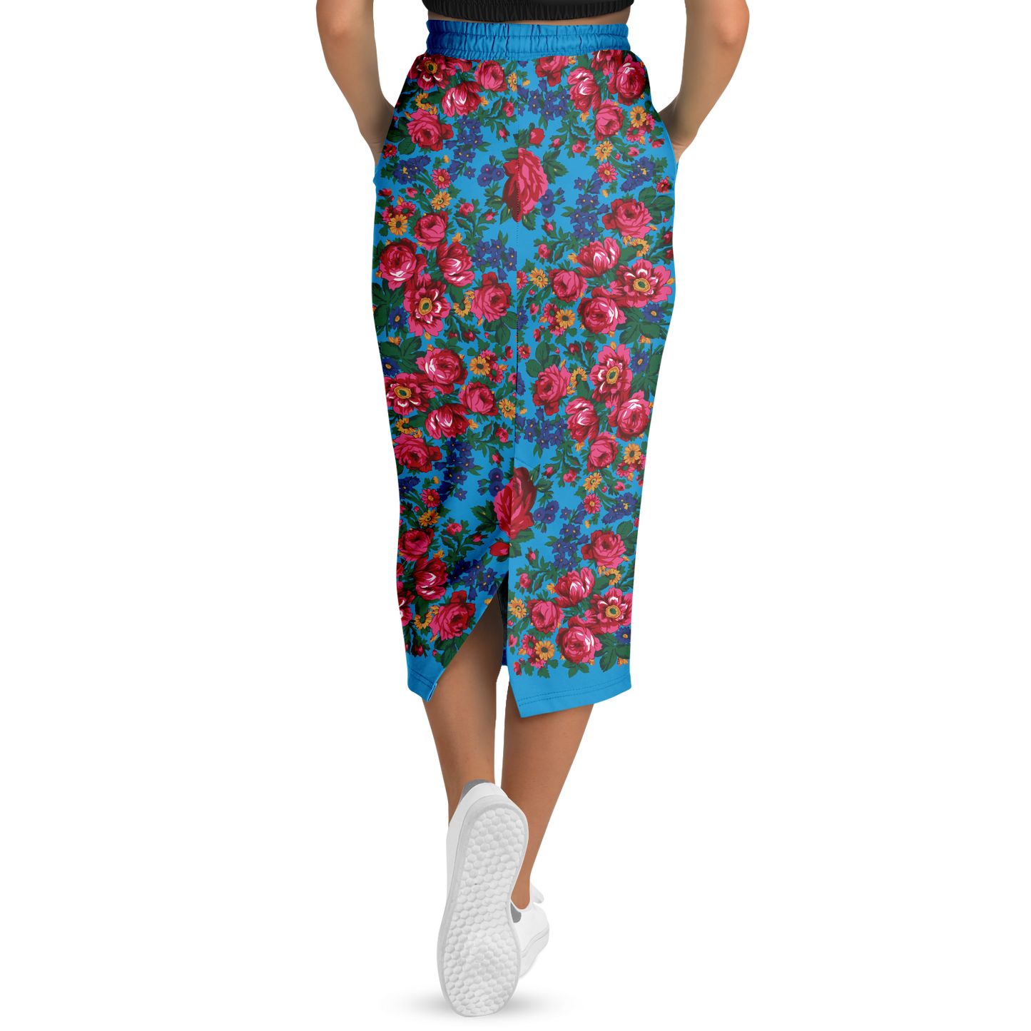 Kokum Floral (Blue) - Athletic Midi Skirt