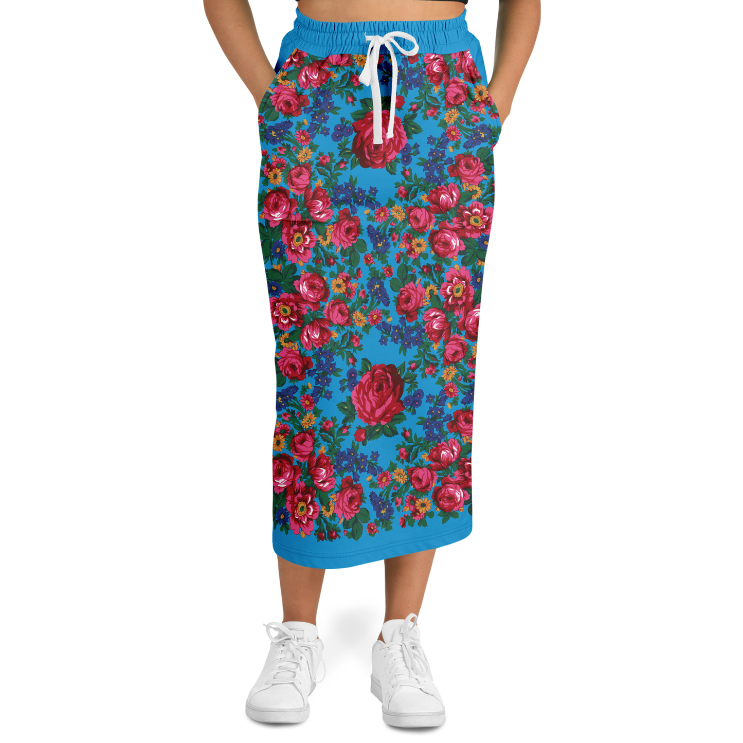 Kokum Floral (Blue) - Athletic Midi Skirt