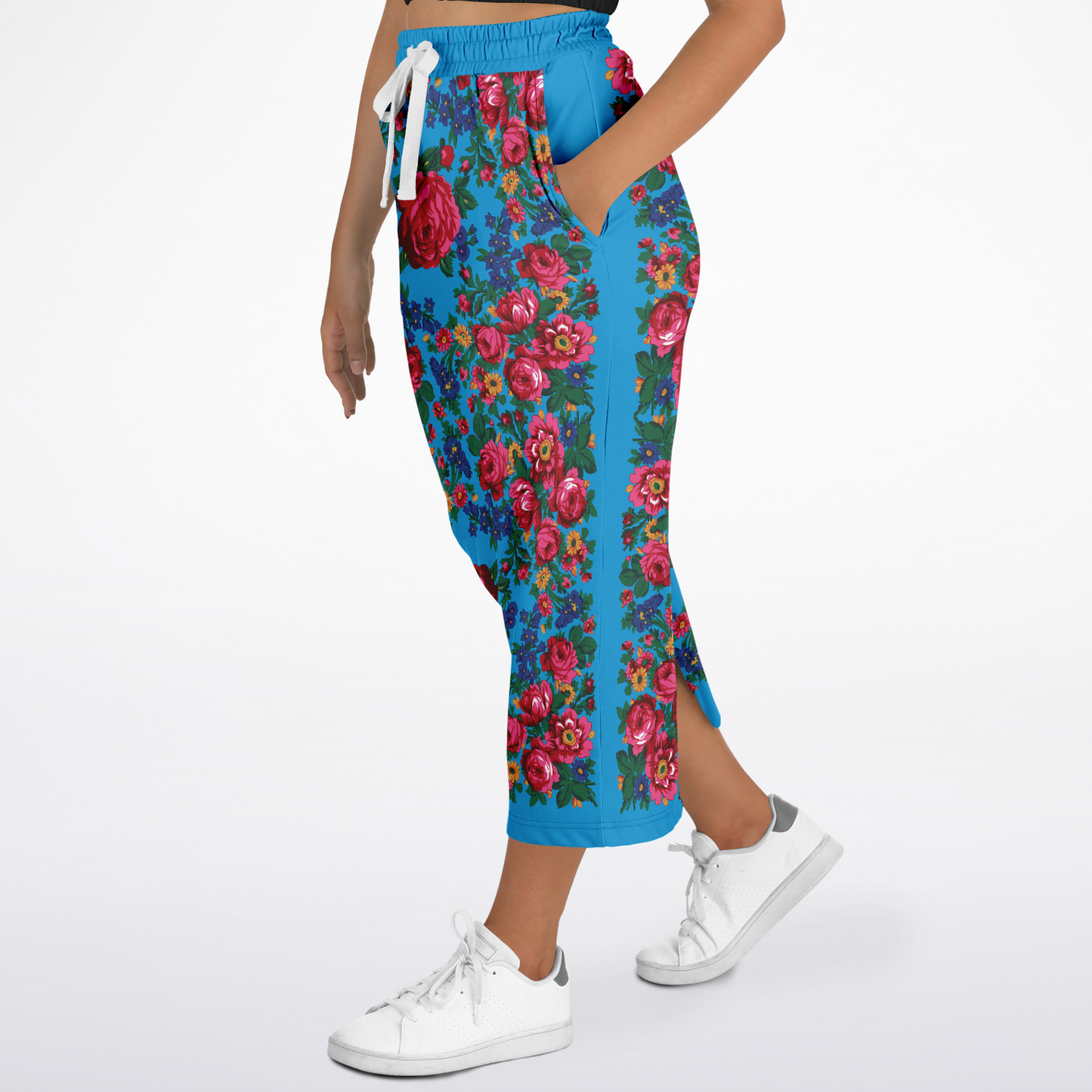 Kokum Floral (Blue) - Athletic Midi Skirt