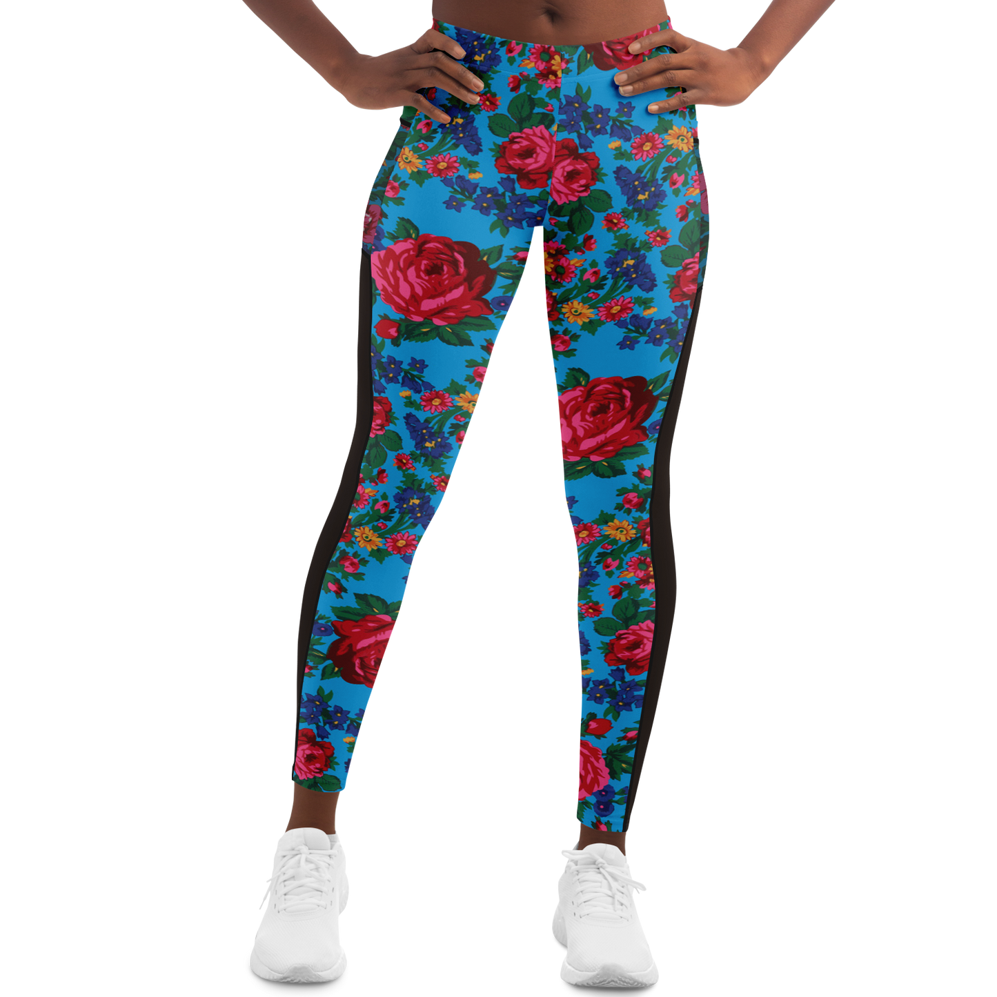 Kokum Floral (Blue) - Side Mesh with Pocket Legging