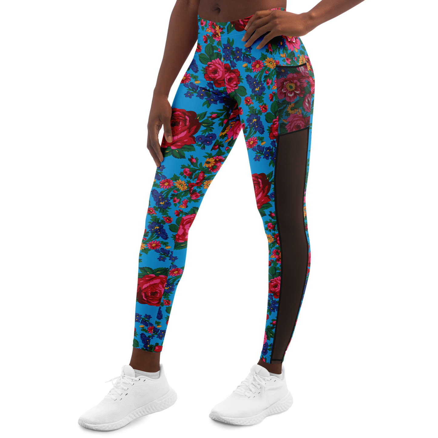 Kokum Floral (Blue) - Side Mesh with Pocket Legging