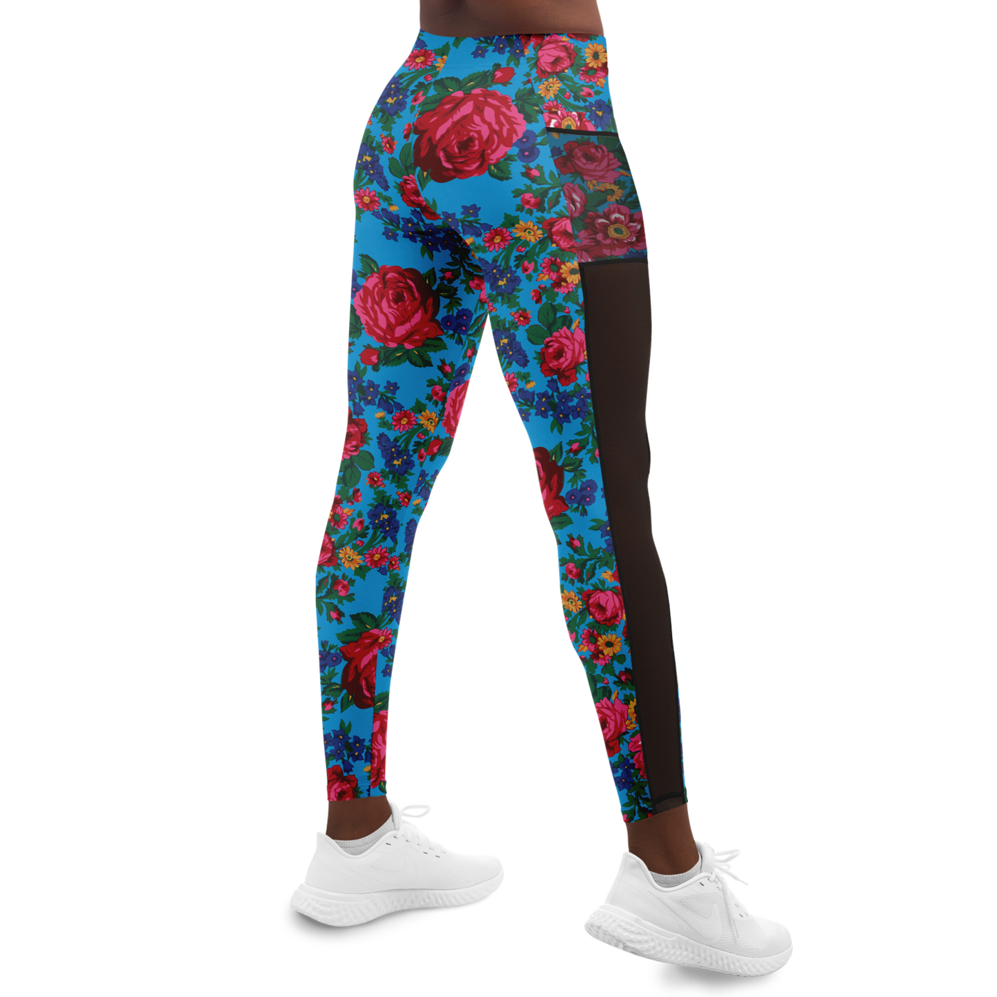 Kokum Floral (Blue) - Side Mesh with Pocket Legging