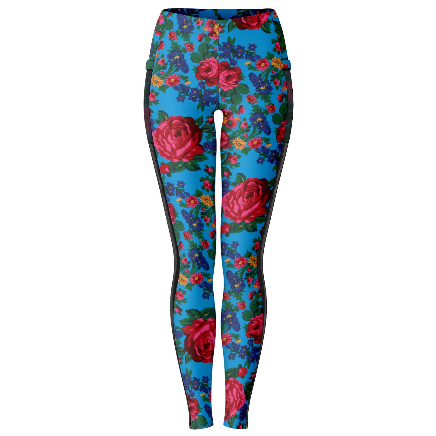 Kokum Floral (Blue) - Side Mesh with Pocket Legging