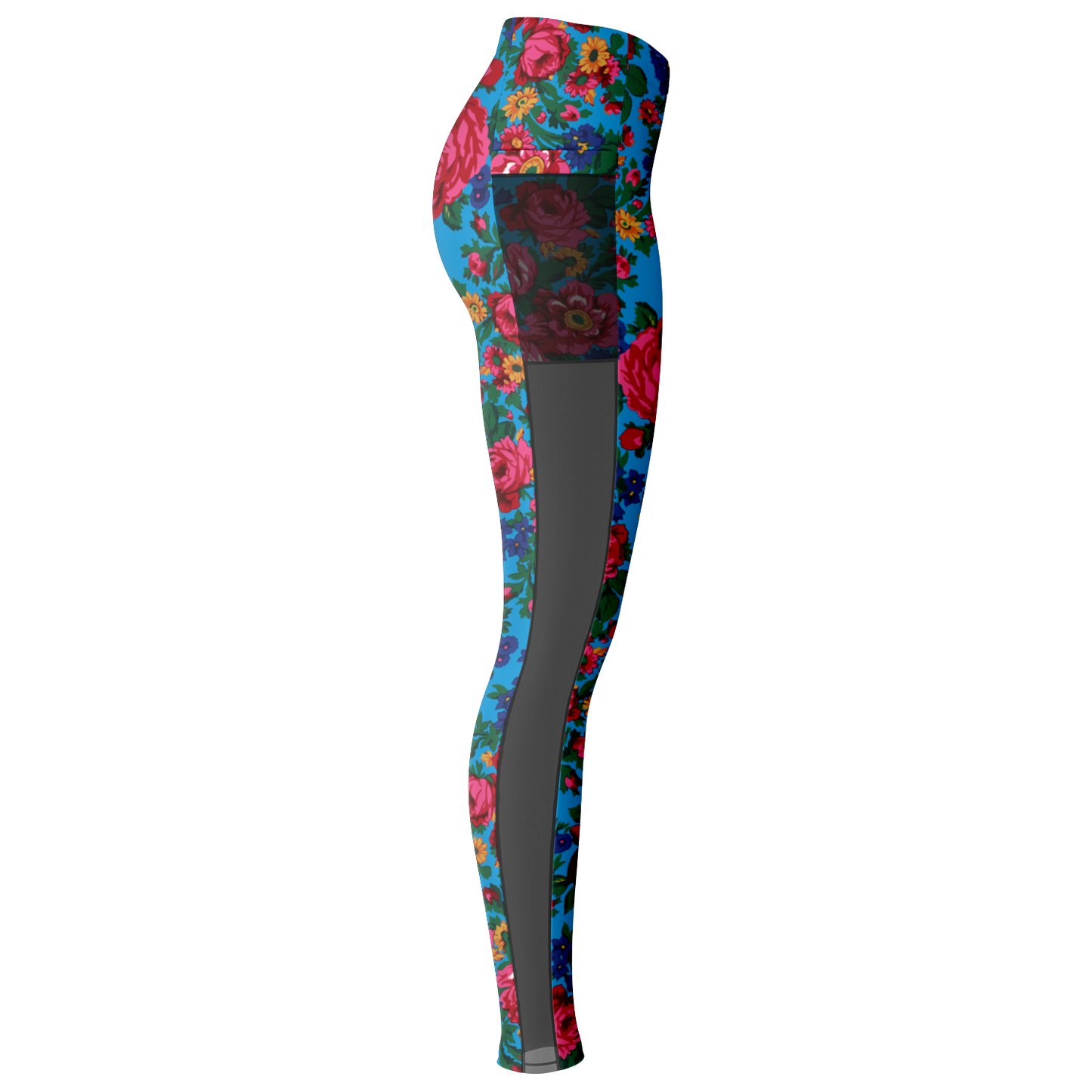 Kokum Floral (Blue) - Side Mesh with Pocket Legging