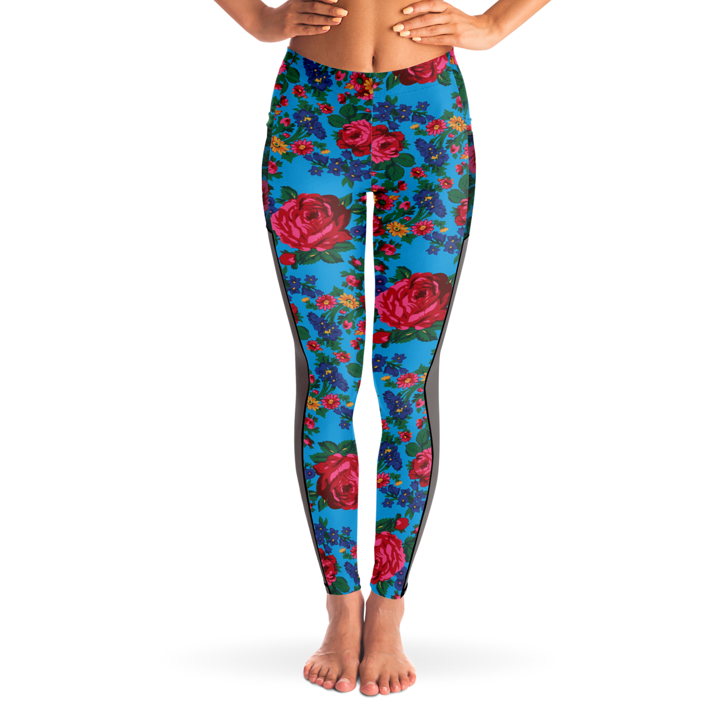 Kokum Floral (Blue) - Side Mesh with Pocket Legging