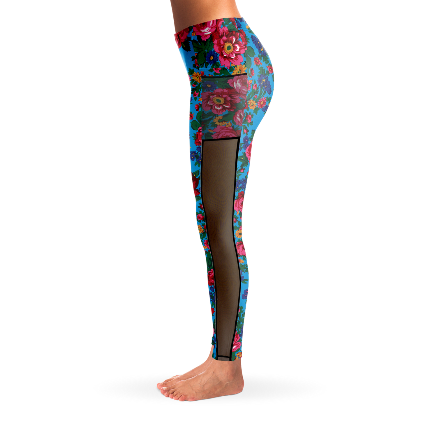 Kokum Floral (Blue) - Side Mesh with Pocket Legging