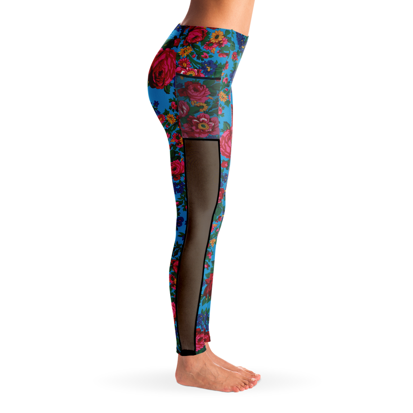 Kokum Floral (Blue) - Side Mesh with Pocket Legging