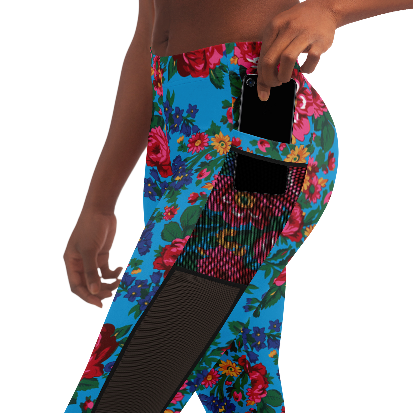 Kokum Floral (Blue) - Side Mesh with Pocket Legging