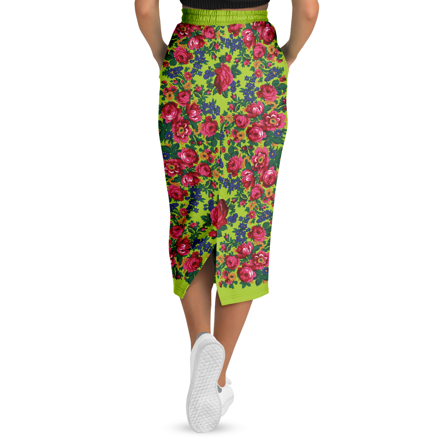 Kokum Floral (Lime Green) - Athletic Midi Skirt