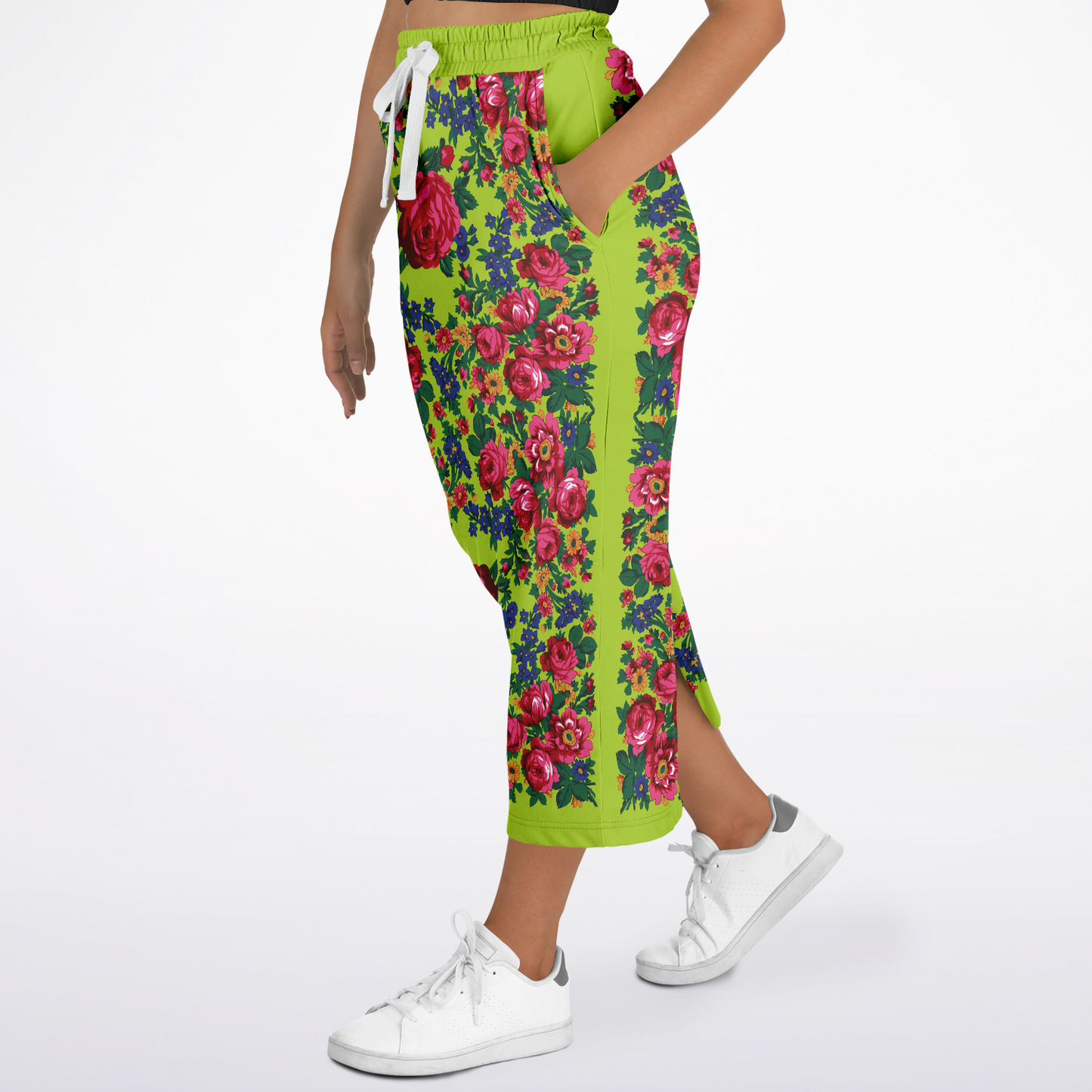 Kokum Floral (Lime Green) - Athletic Midi Skirt