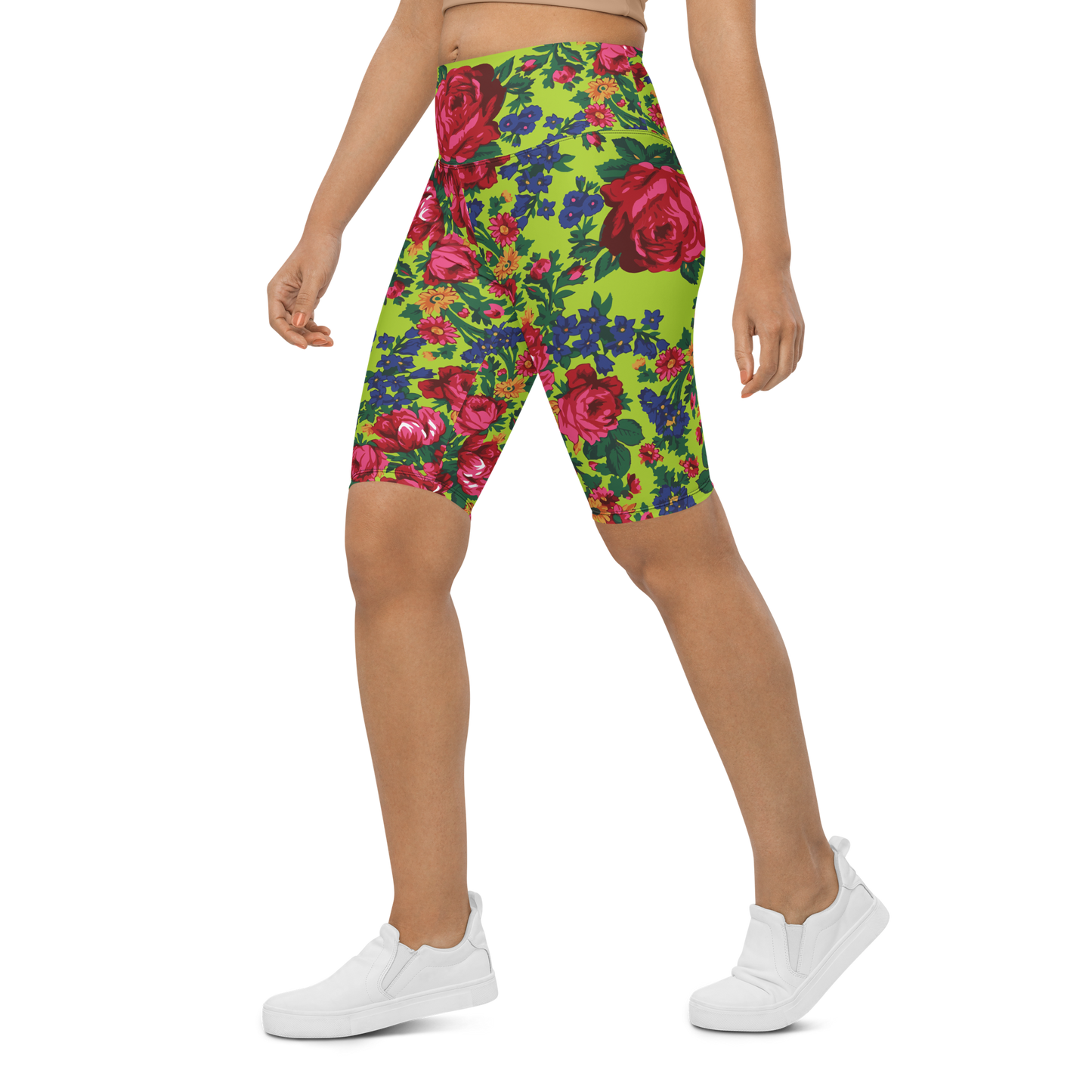 Kokum Floral (Lime Green) - Bike Shorts