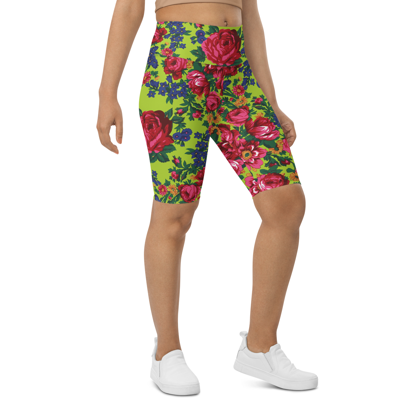 Kokum Floral (Lime Green) - Bike Shorts