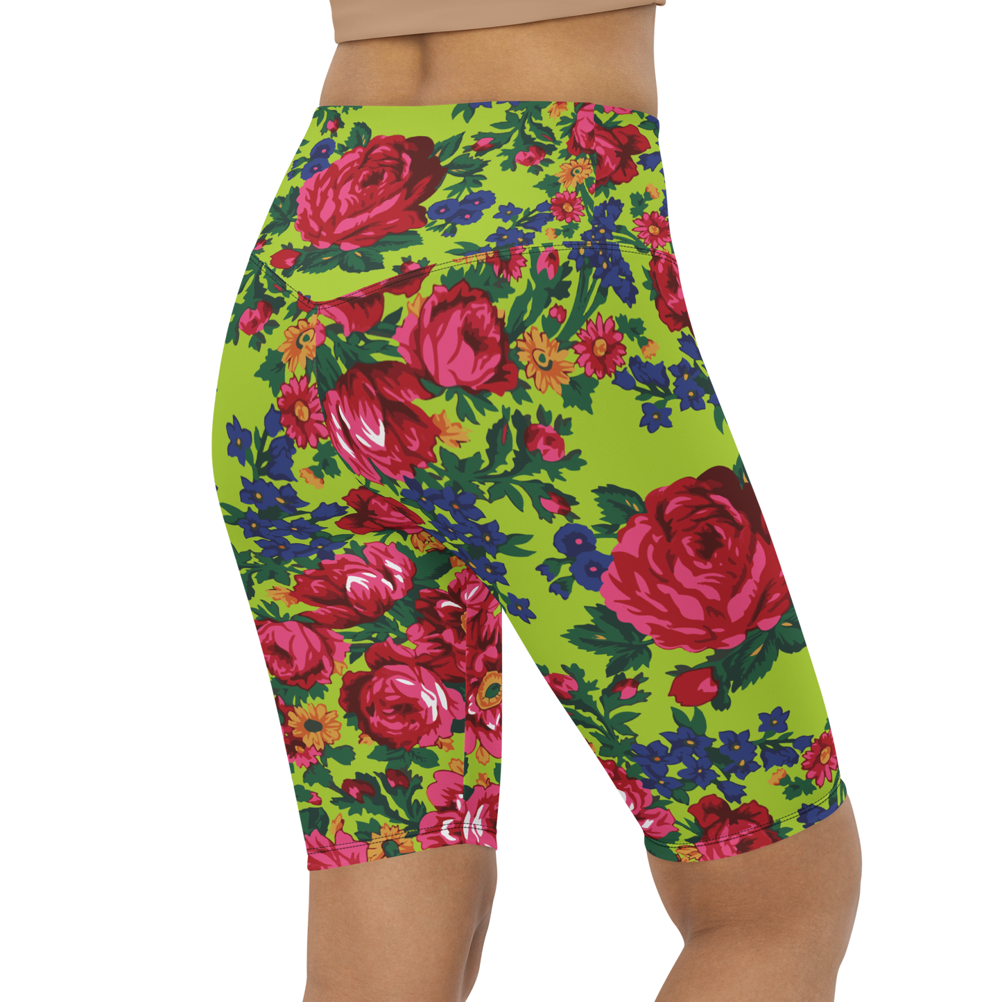 Kokum Floral (Lime Green) - Bike Shorts