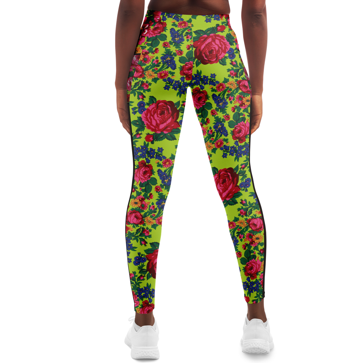 Kokum Floral (Lime Green) - Side Mesh with Pocket Legging