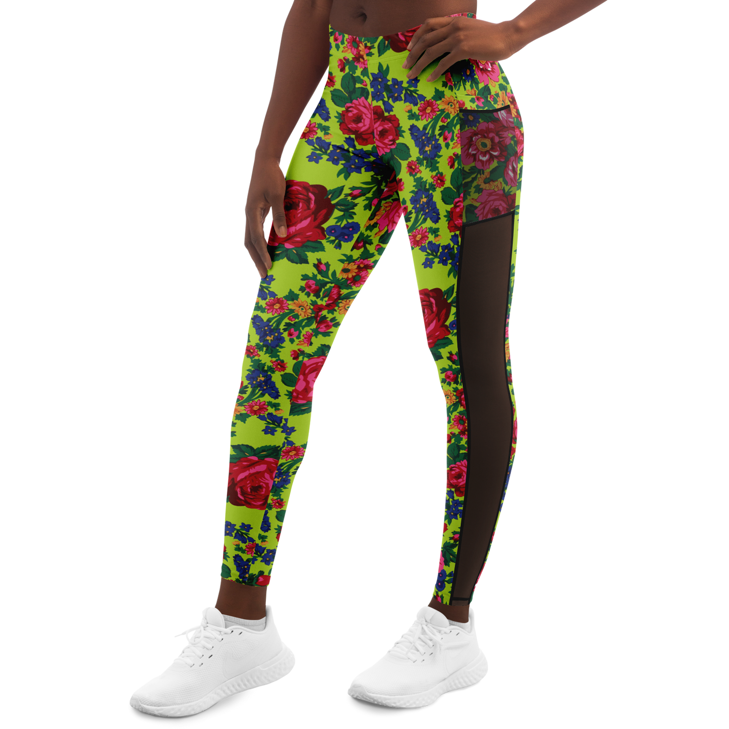 Kokum Floral (Lime Green) - Side Mesh with Pocket Legging