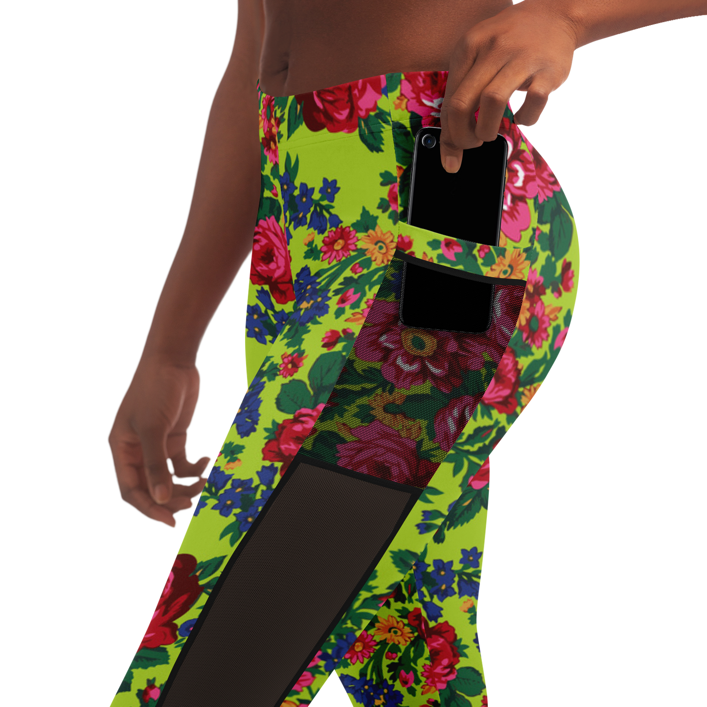 Kokum Floral (Lime Green) - Side Mesh with Pocket Legging