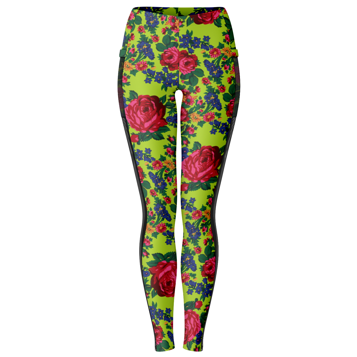 Kokum Floral (Lime Green) - Side Mesh with Pocket Legging