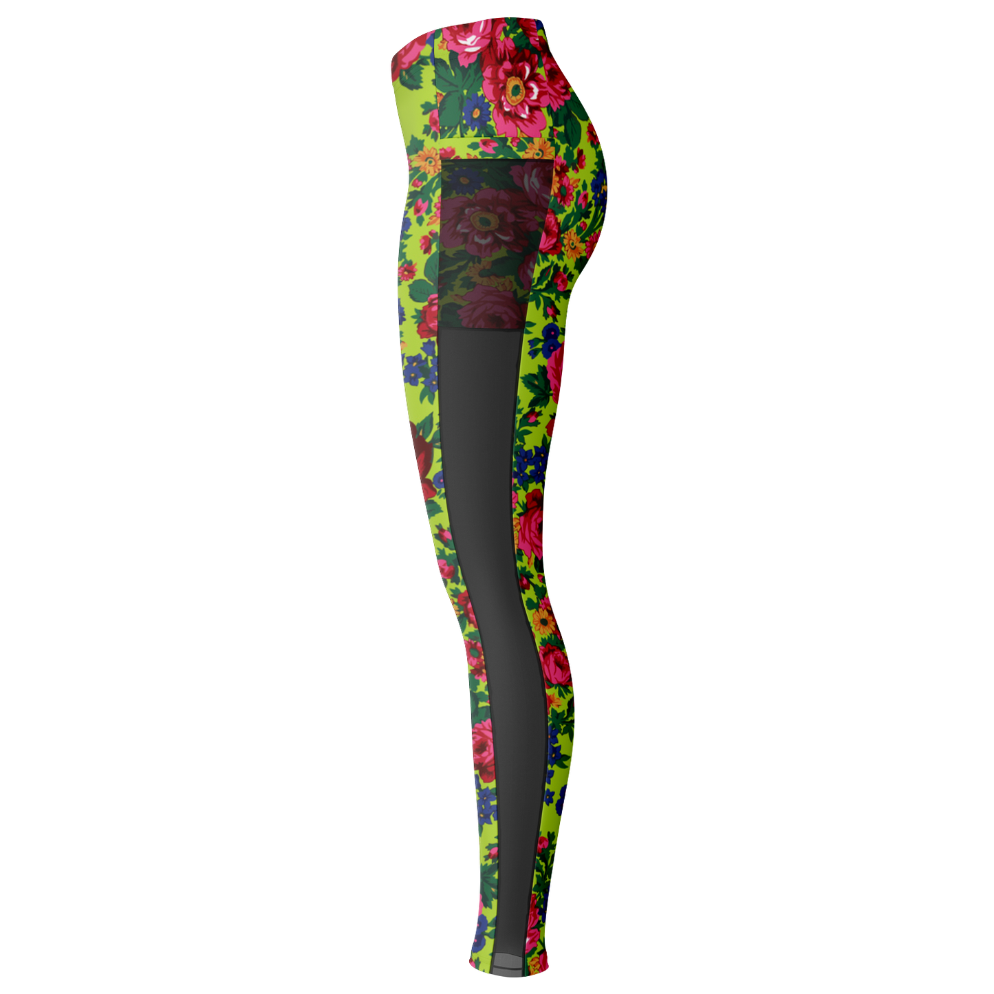 Kokum Floral (Lime Green) - Side Mesh with Pocket Legging