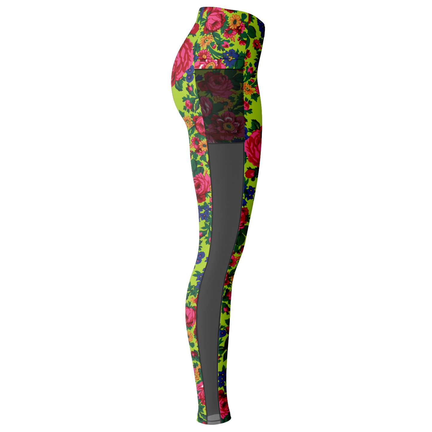 Kokum Floral (Lime Green) - Side Mesh with Pocket Legging