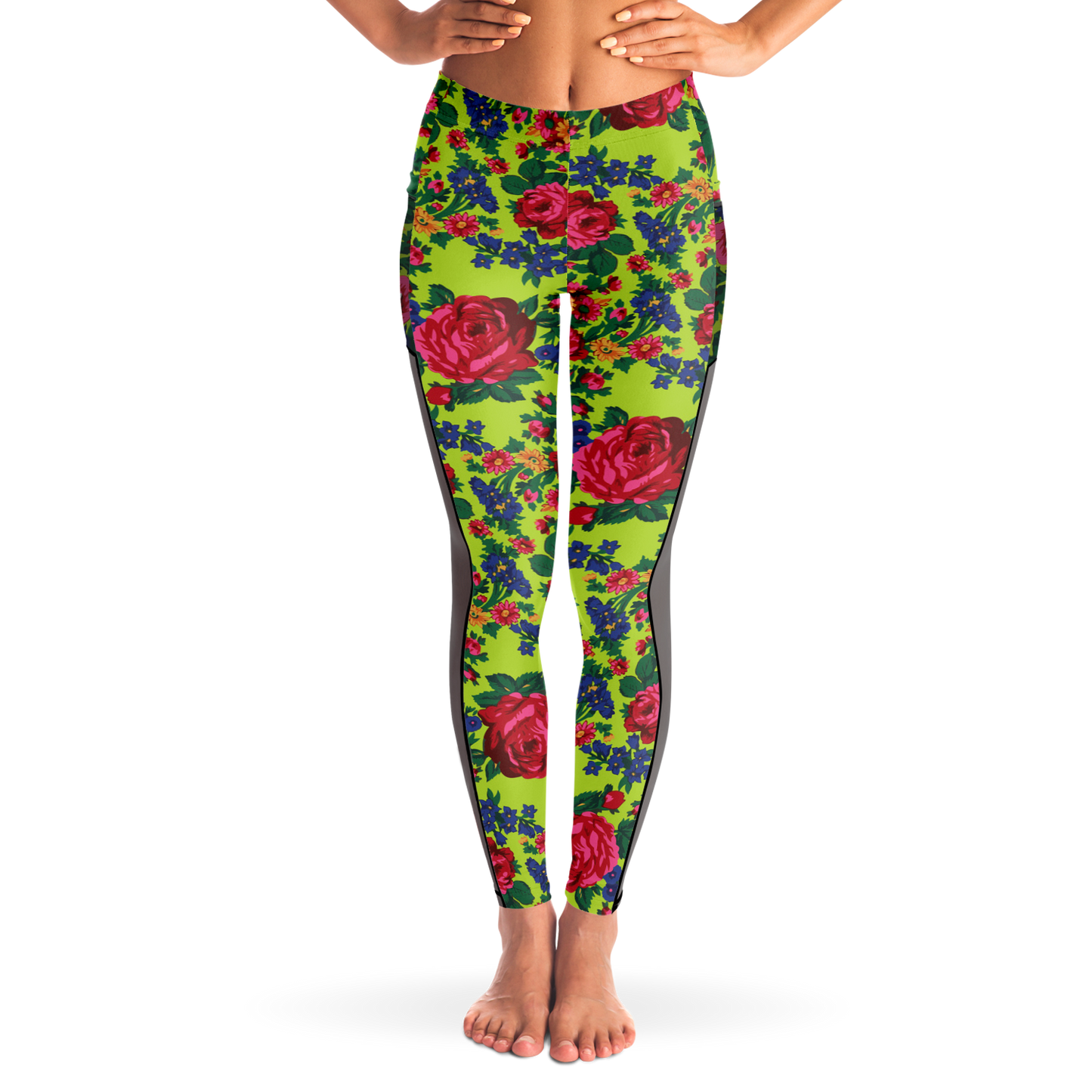 Kokum Floral (Lime Green) - Side Mesh with Pocket Legging