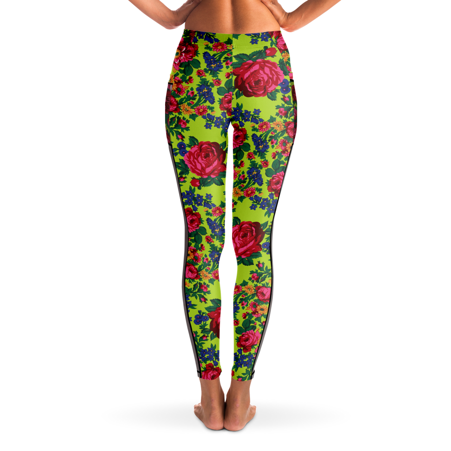 Kokum Floral (Lime Green) - Side Mesh with Pocket Legging