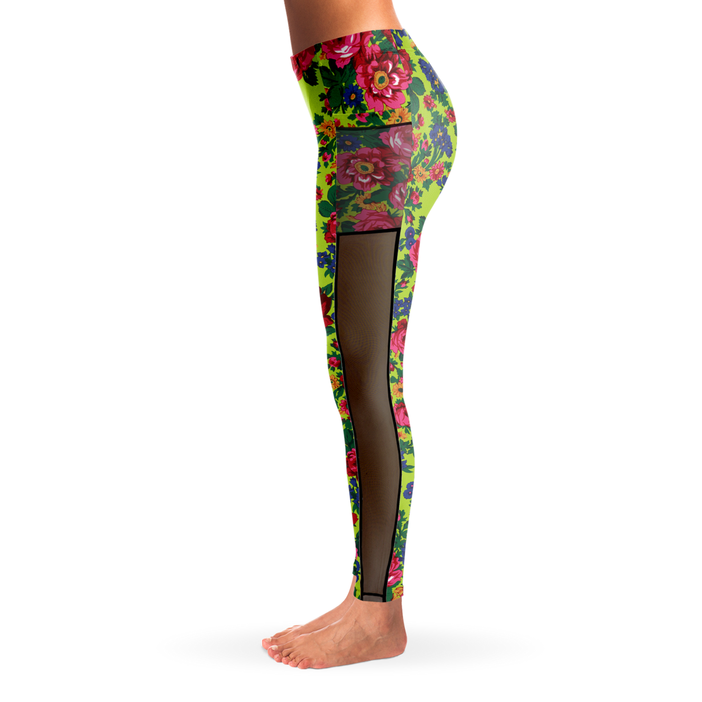 Kokum Floral (Lime Green) - Side Mesh with Pocket Legging