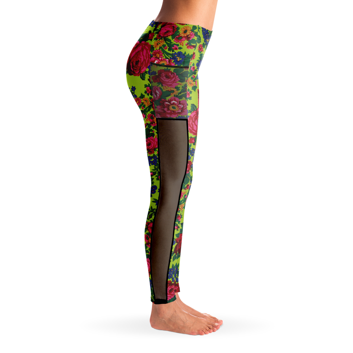 Kokum Floral (Lime Green) - Side Mesh with Pocket Legging