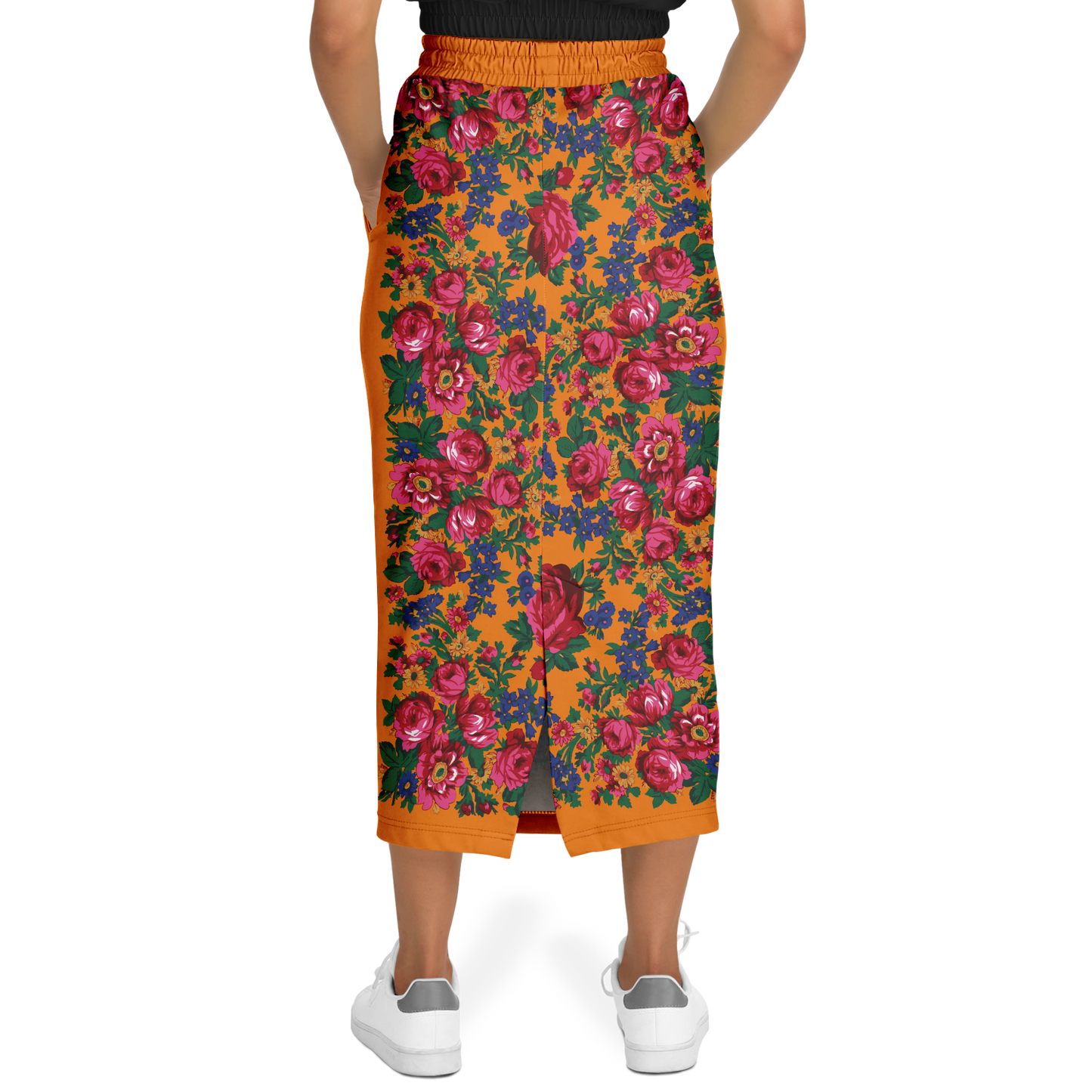 Kokum Floral (Orange) - Athletic Midi Skirt