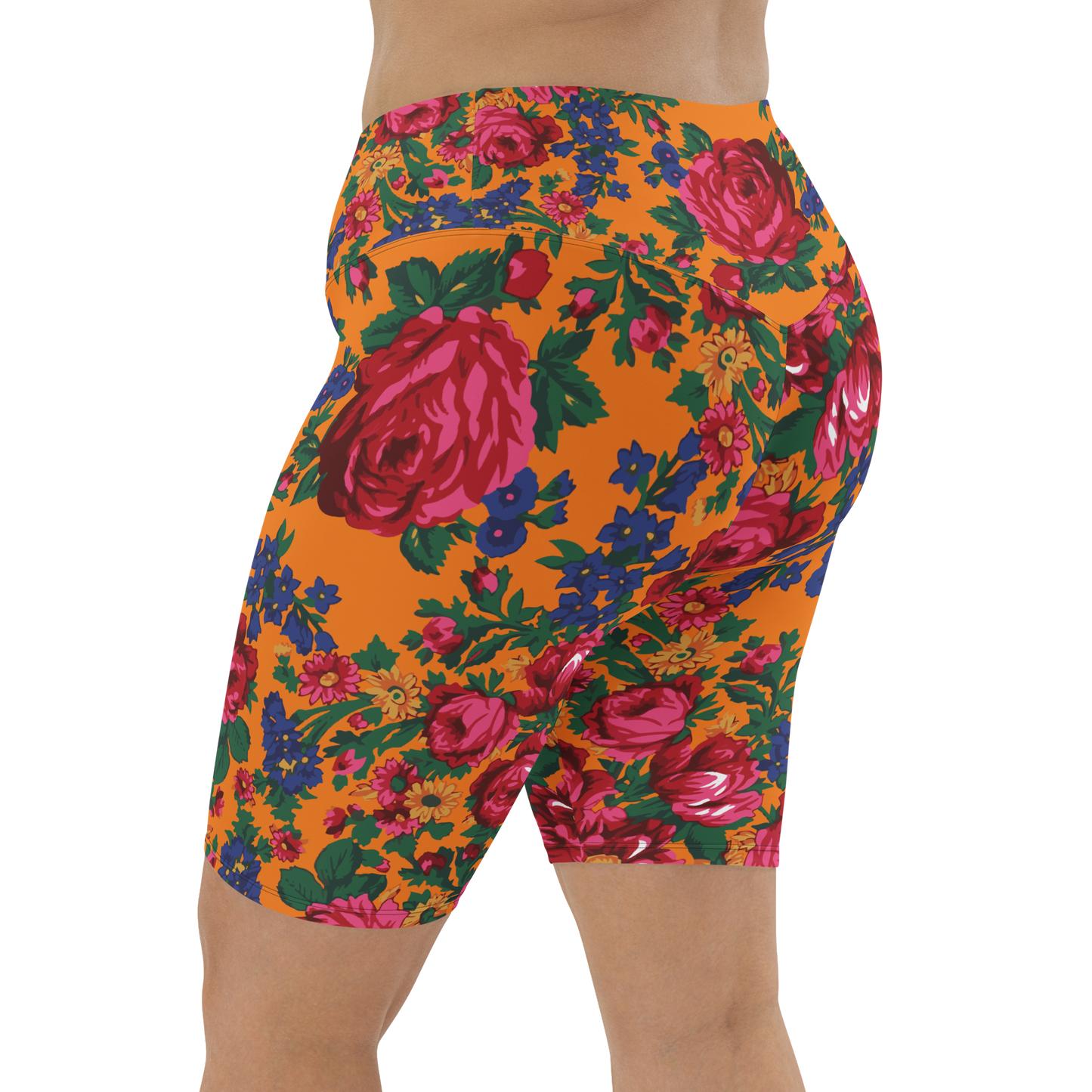 Kokum Floral (Orange) - Bike Shorts
