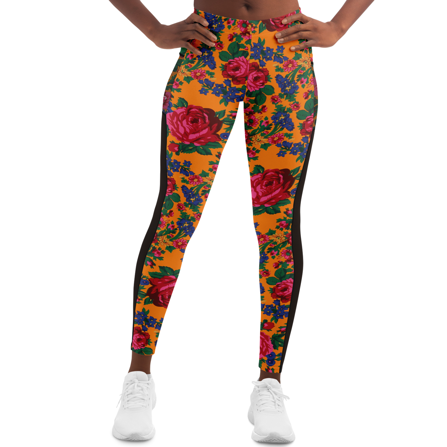 Kokum Floral (Orange) - Side Mesh with Pocket Legging