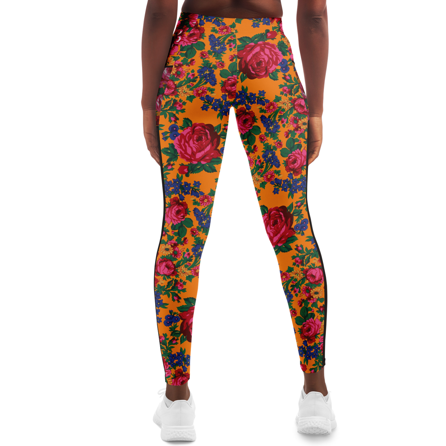 Kokum Floral (Orange) - Side Mesh with Pocket Legging