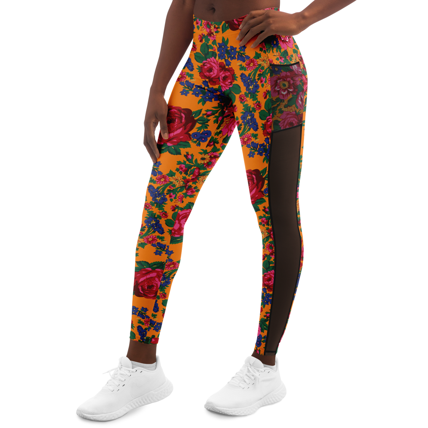 Kokum Floral (Orange) - Side Mesh with Pocket Legging