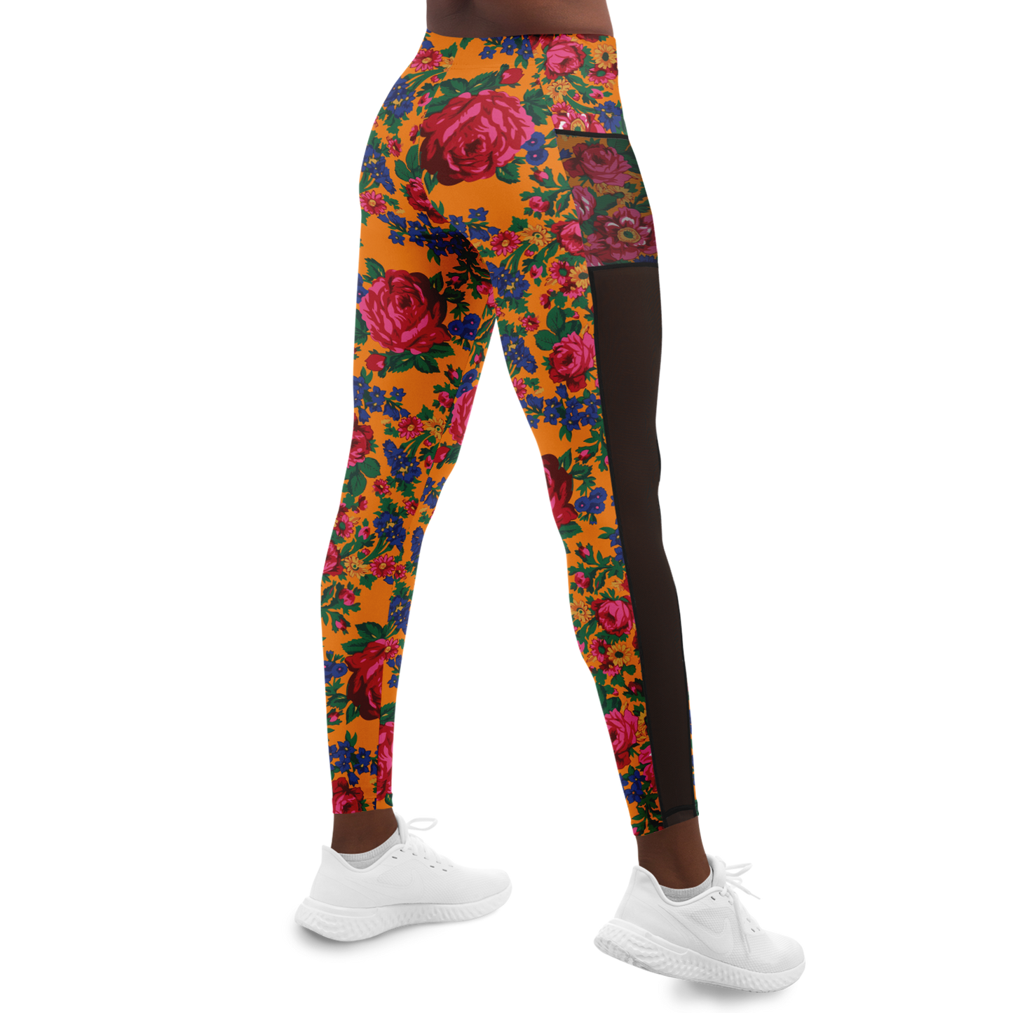 Kokum Floral (Orange) - Side Mesh with Pocket Legging