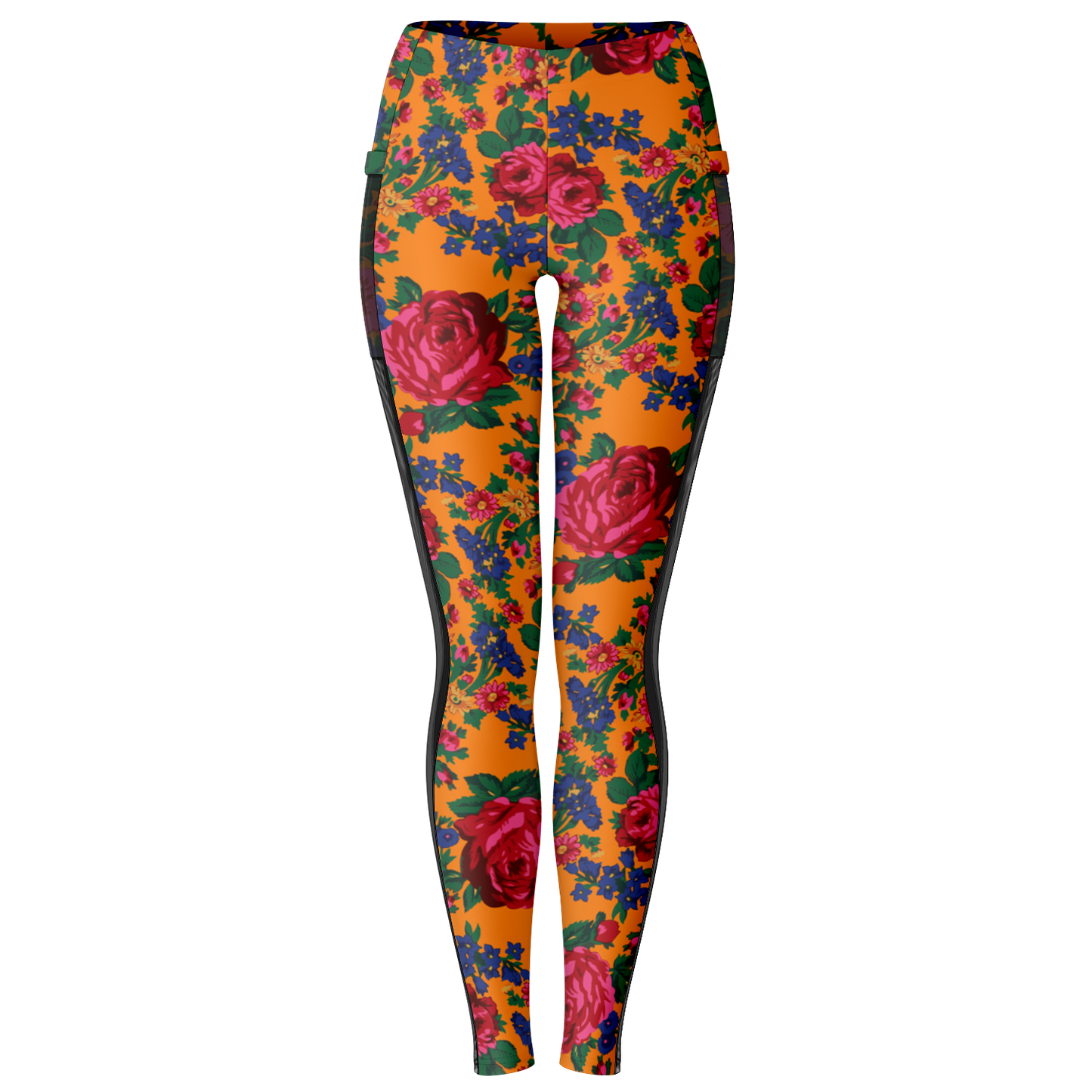 Kokum Floral (Orange) - Side Mesh with Pocket Legging
