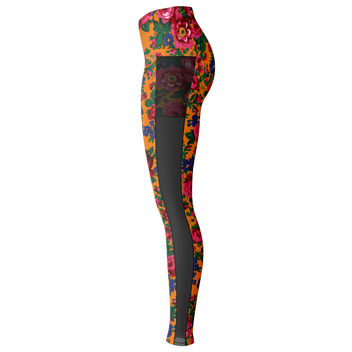 Kokum Floral (Orange) - Side Mesh with Pocket Legging
