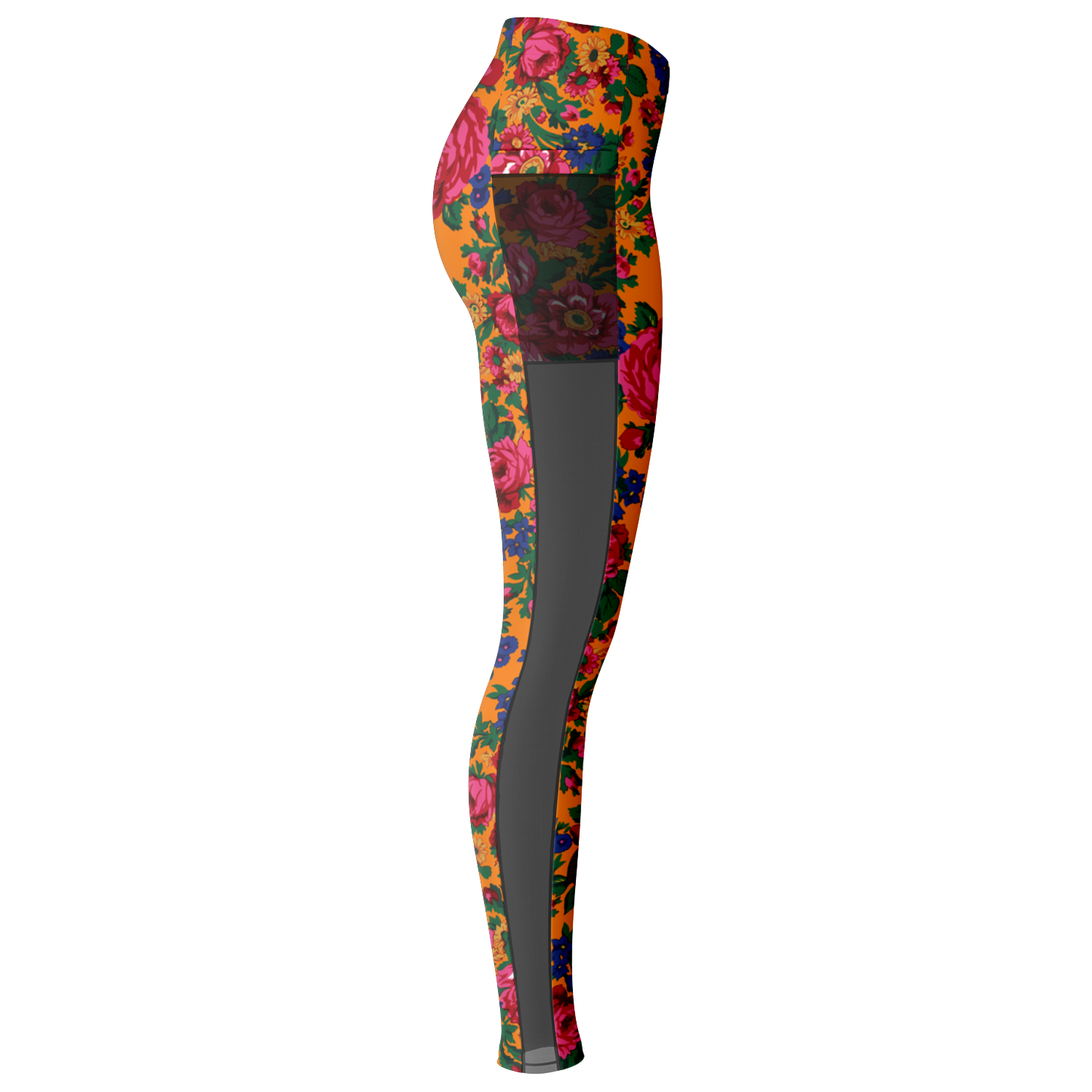 Kokum Floral (Orange) - Side Mesh with Pocket Legging