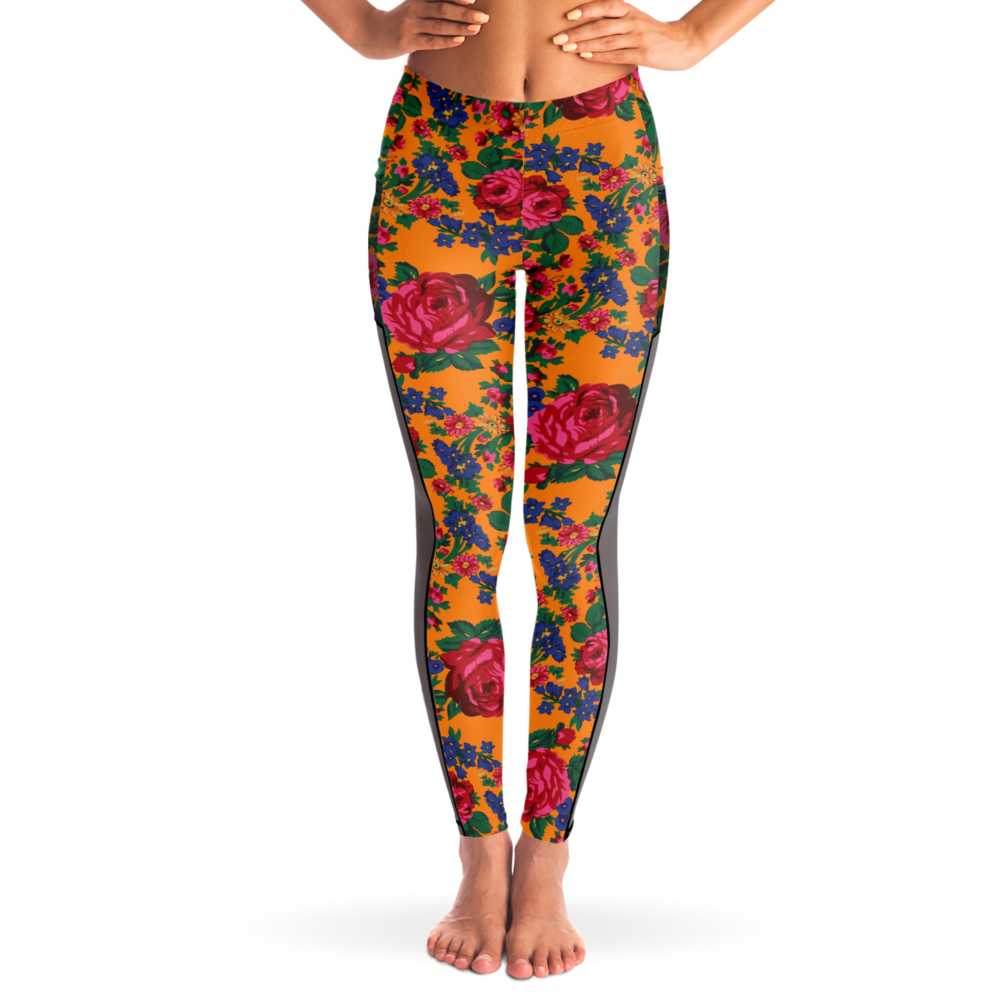 Kokum Floral (Orange) - Side Mesh with Pocket Legging