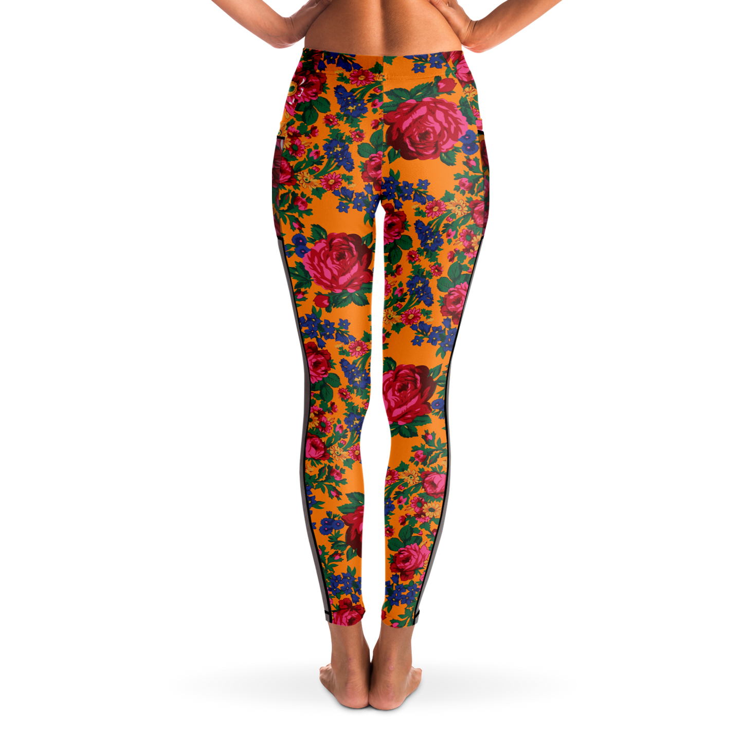 Kokum Floral (Orange) - Side Mesh with Pocket Legging
