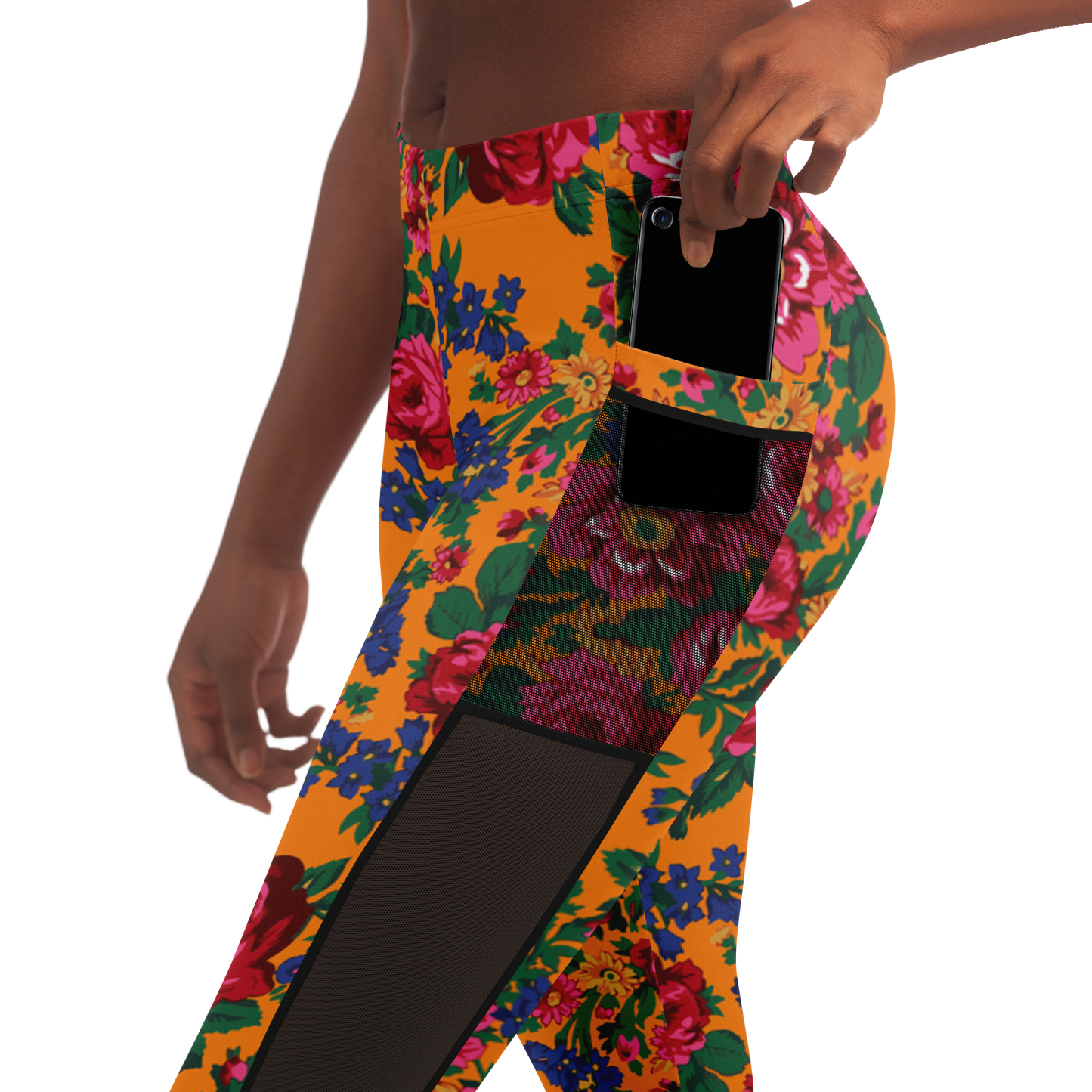 Kokum Floral (Orange) - Side Mesh with Pocket Legging
