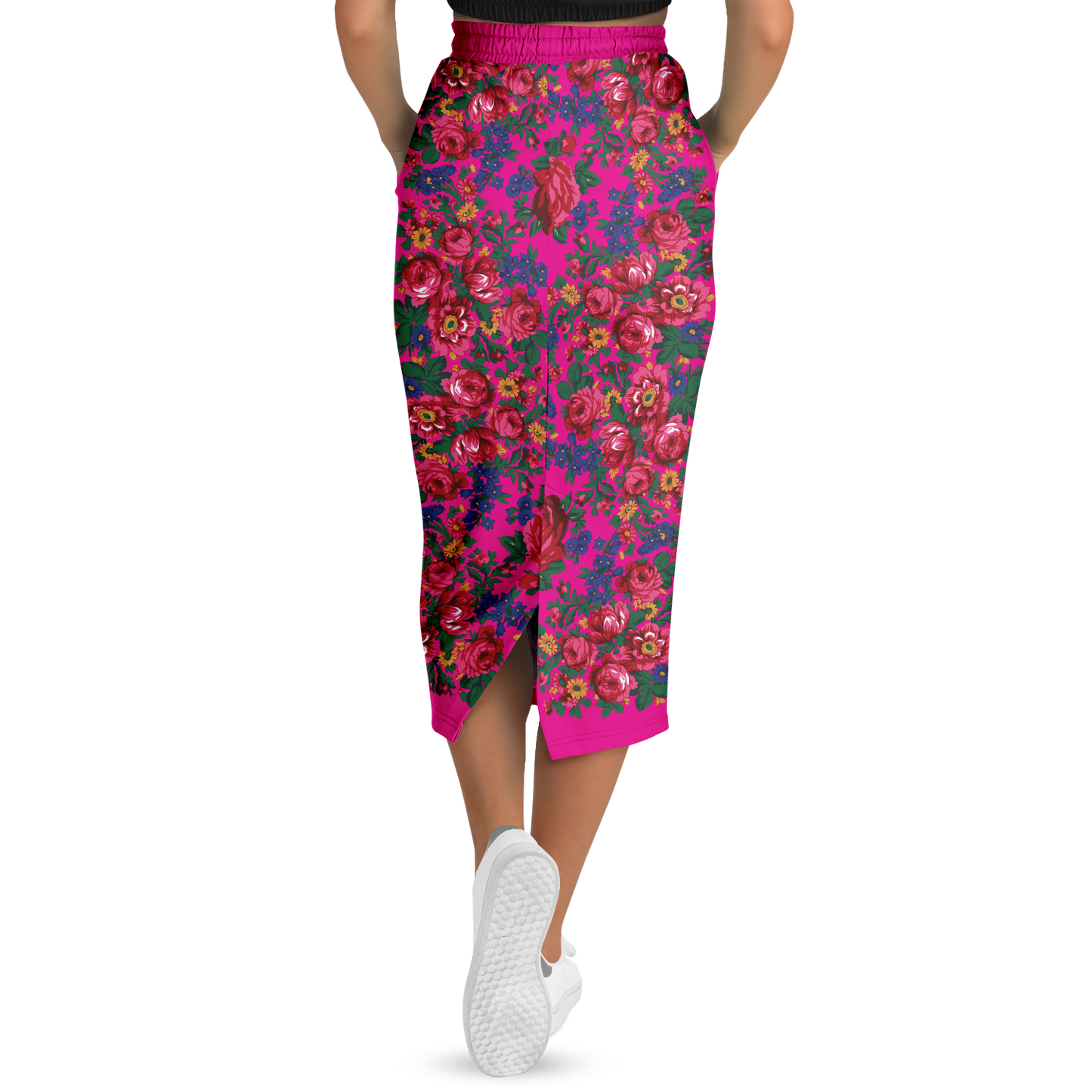 Kokum Floral (Pink) - Athletic Midi Skirt