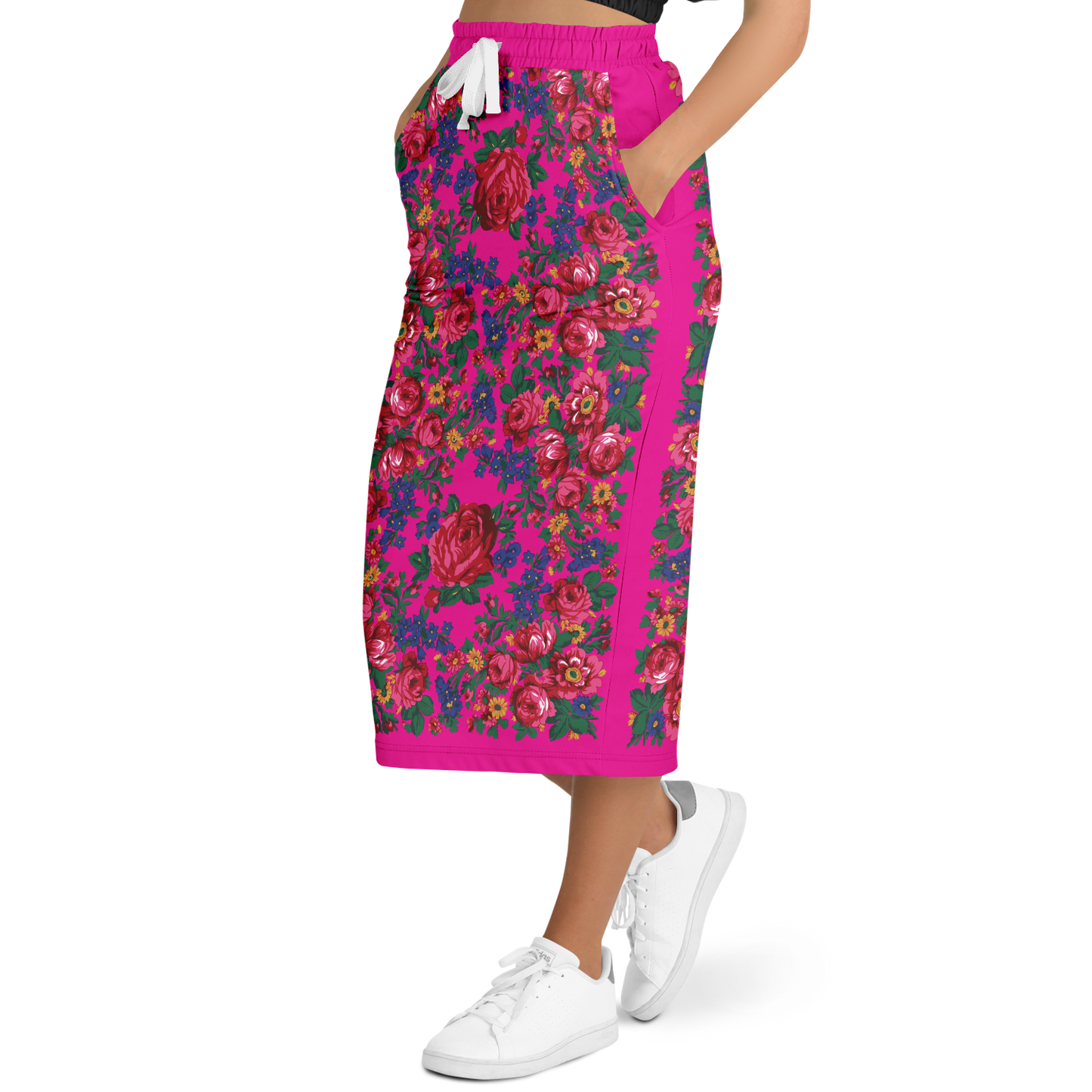 Kokum Floral (Pink) - Athletic Midi Skirt