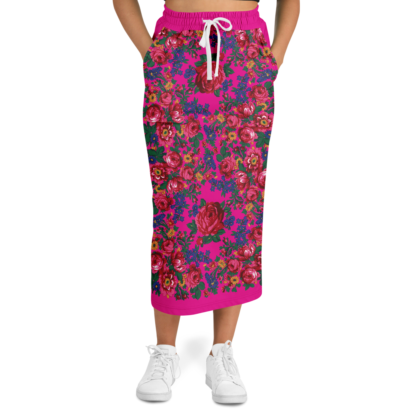 Kokum Floral (Pink) - Athletic Midi Skirt