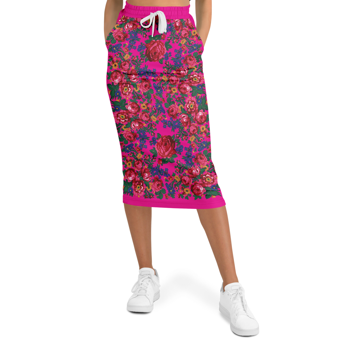 Kokum Floral (Pink) - Athletic Midi Skirt