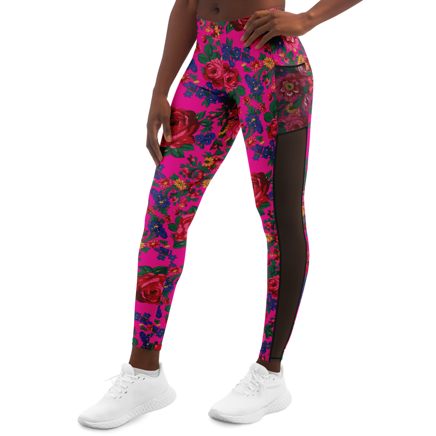 Kokum Floral (Pink) - Side Mesh with Pocket Legging