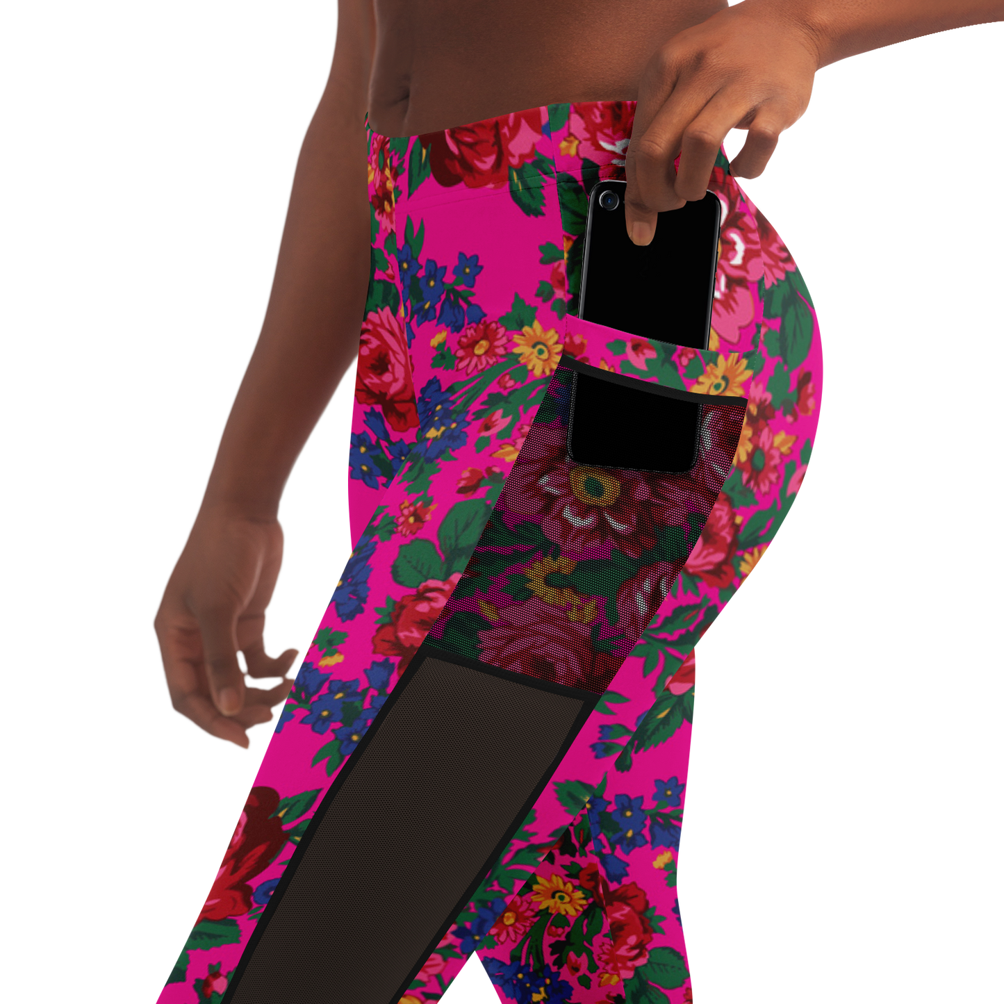 Kokum Floral (Pink) - Side Mesh with Pocket Legging